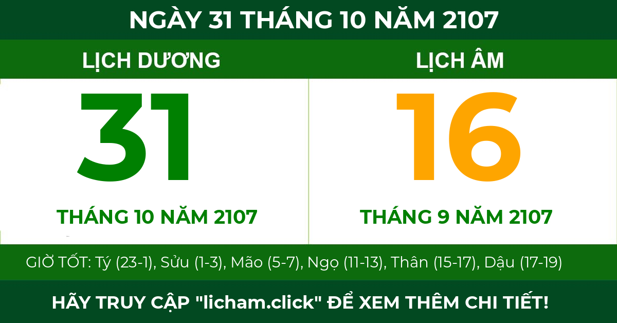 lịch âm ngày 31 tháng 10 năm 2107