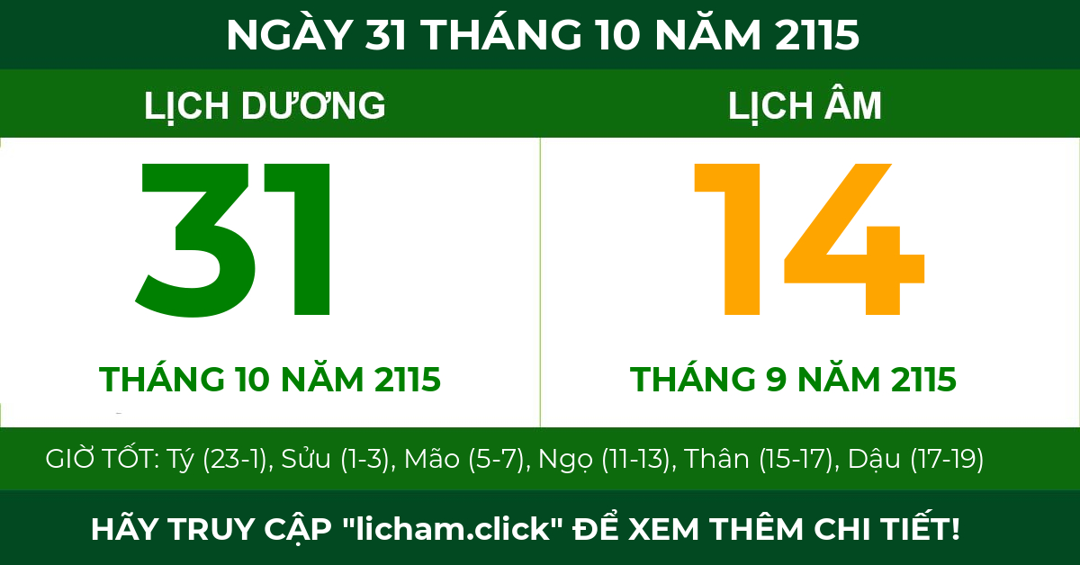 lịch âm ngày 31 tháng 10 năm 2115