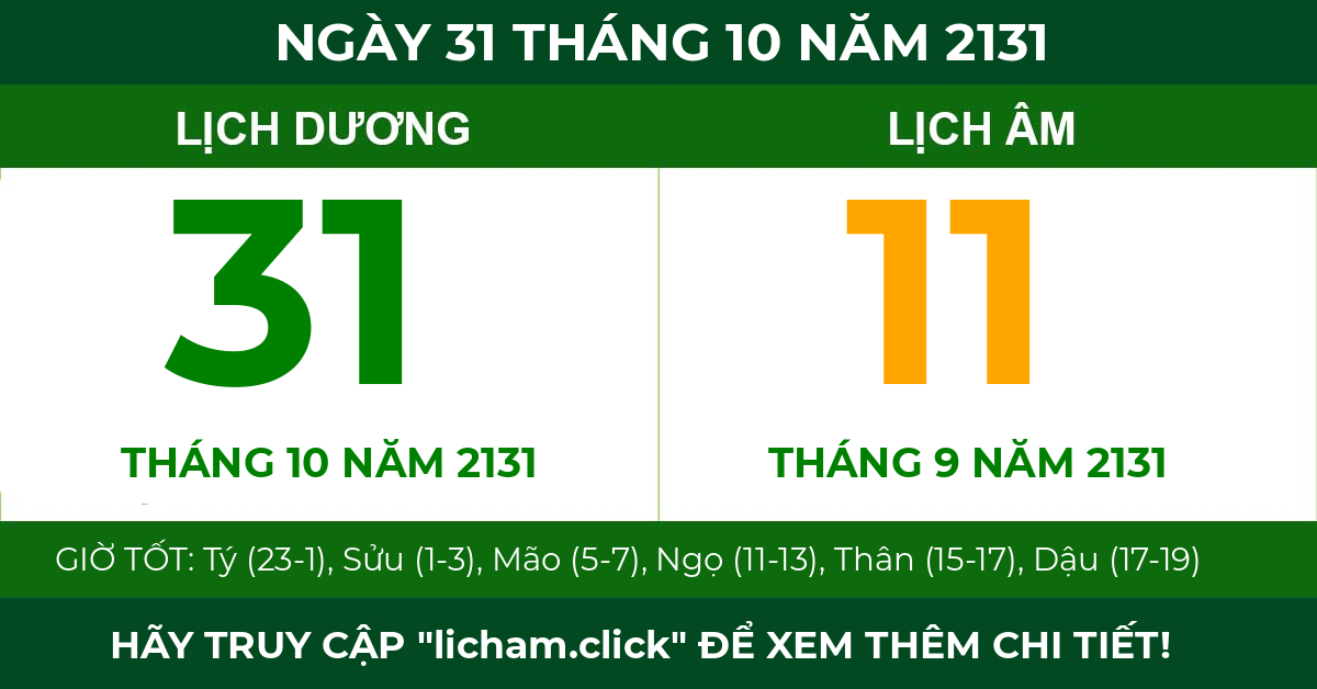 lịch âm ngày 31 tháng 10 năm 2131