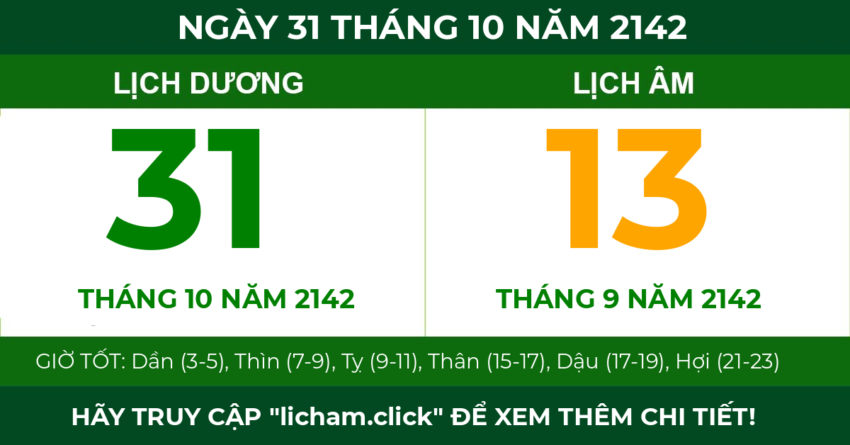 lịch âm ngày 31 tháng 10 năm 2142