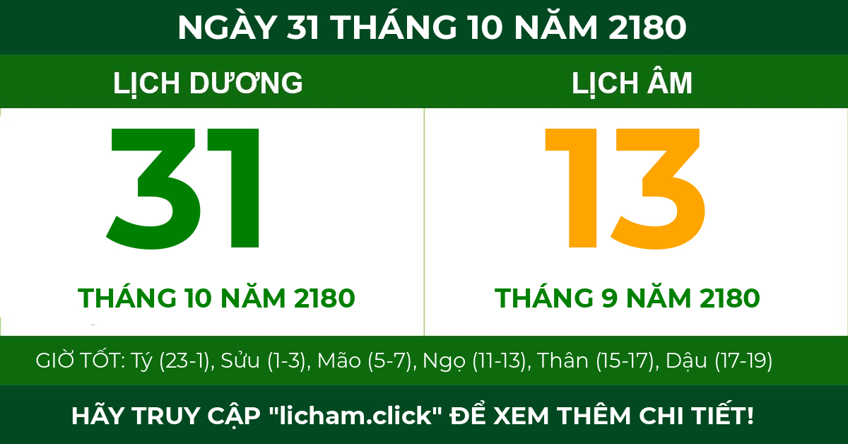 lịch âm ngày 31 tháng 10 năm 2180