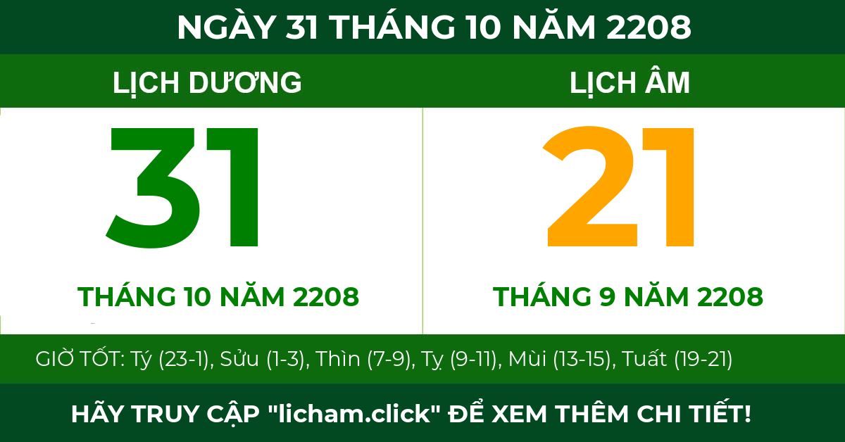 lịch âm ngày 31 tháng 10 năm 2208