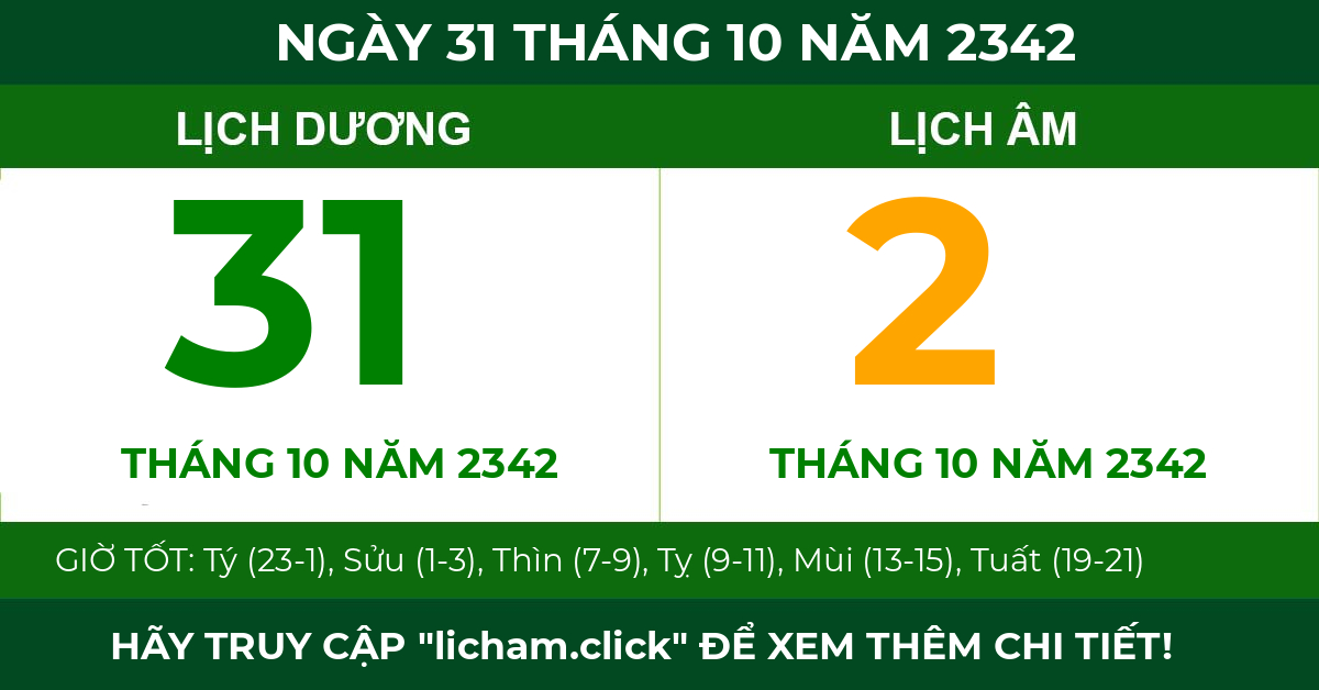 lịch âm ngày 31 tháng 10 năm 2342