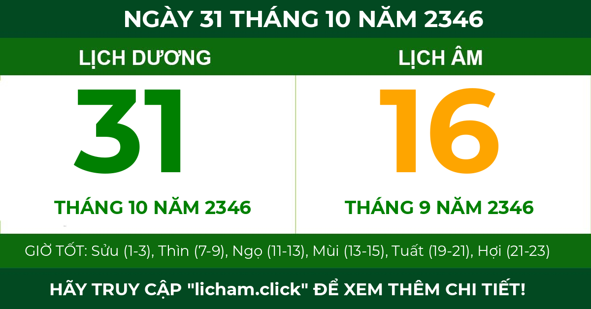 lịch âm ngày 31 tháng 10 năm 2346