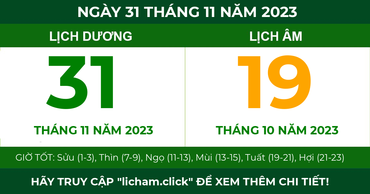 lịch âm ngày 31 tháng 11 năm 2023