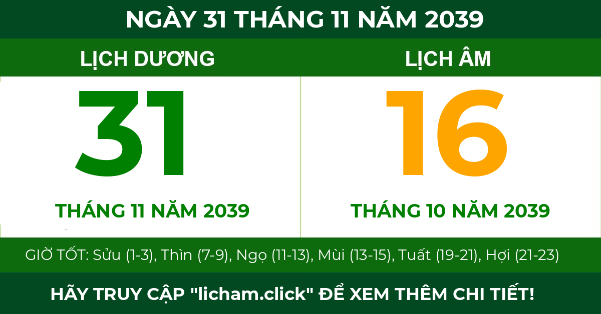 lịch âm ngày 31 tháng 11 năm 2039