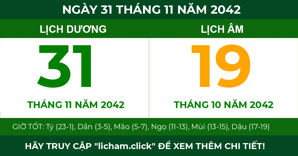 lịch âm ngày 31 tháng 11 năm 2042