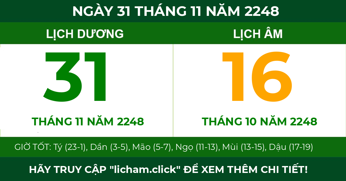 lịch âm ngày 31 tháng 11 năm 2248