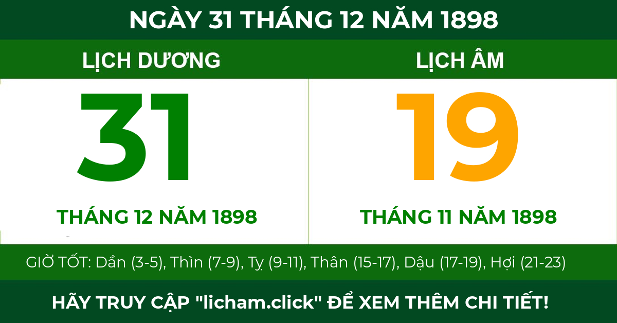 lịch âm ngày 31 tháng 12 năm 1898