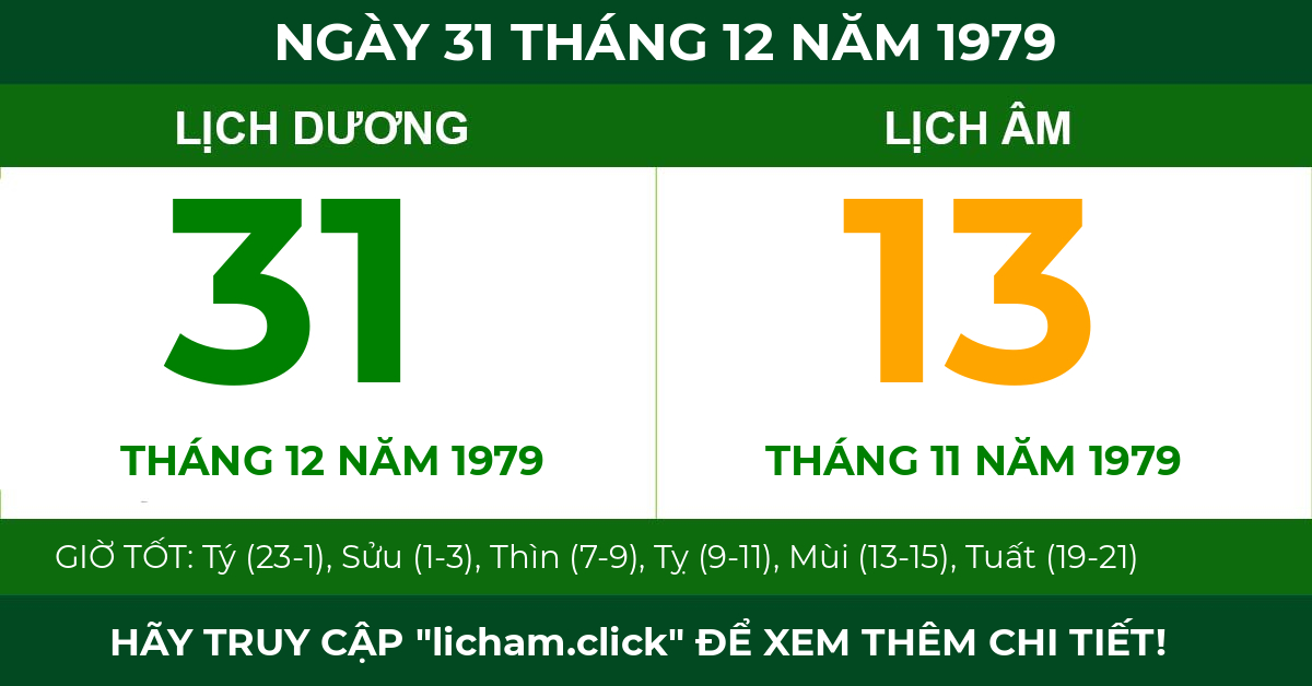 lịch âm ngày 31 tháng 12 năm 1979