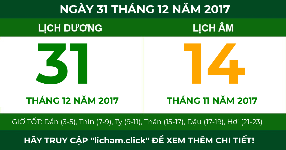 lịch âm ngày 31 tháng 12 năm 2017