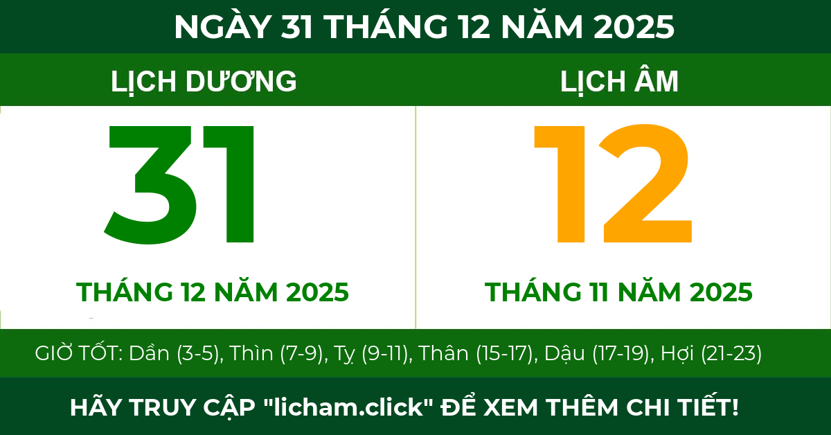 lịch âm ngày 31 tháng 12 năm 2025