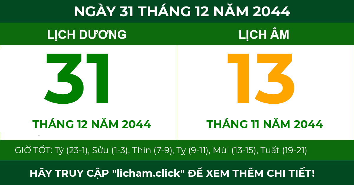 lịch âm ngày 31 tháng 12 năm 2044