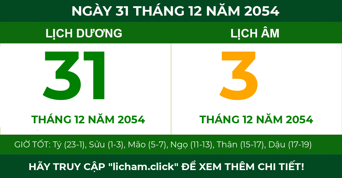 lịch âm ngày 31 tháng 12 năm 2054