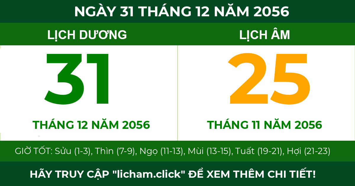 lịch âm ngày 31 tháng 12 năm 2056