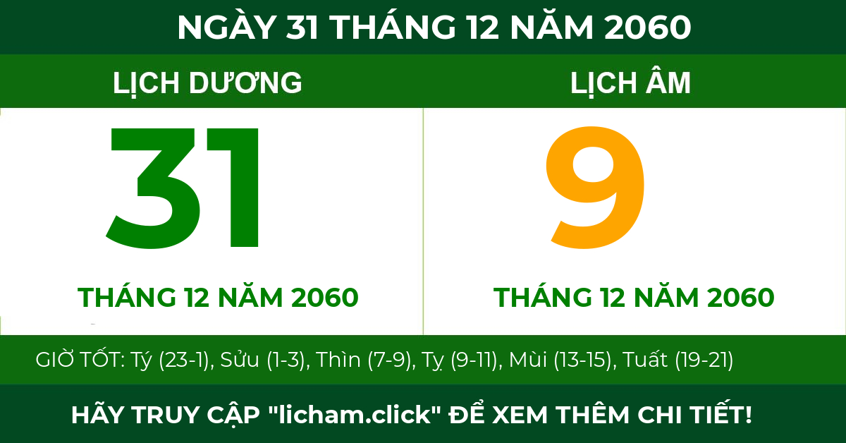 lịch âm ngày 31 tháng 12 năm 2060