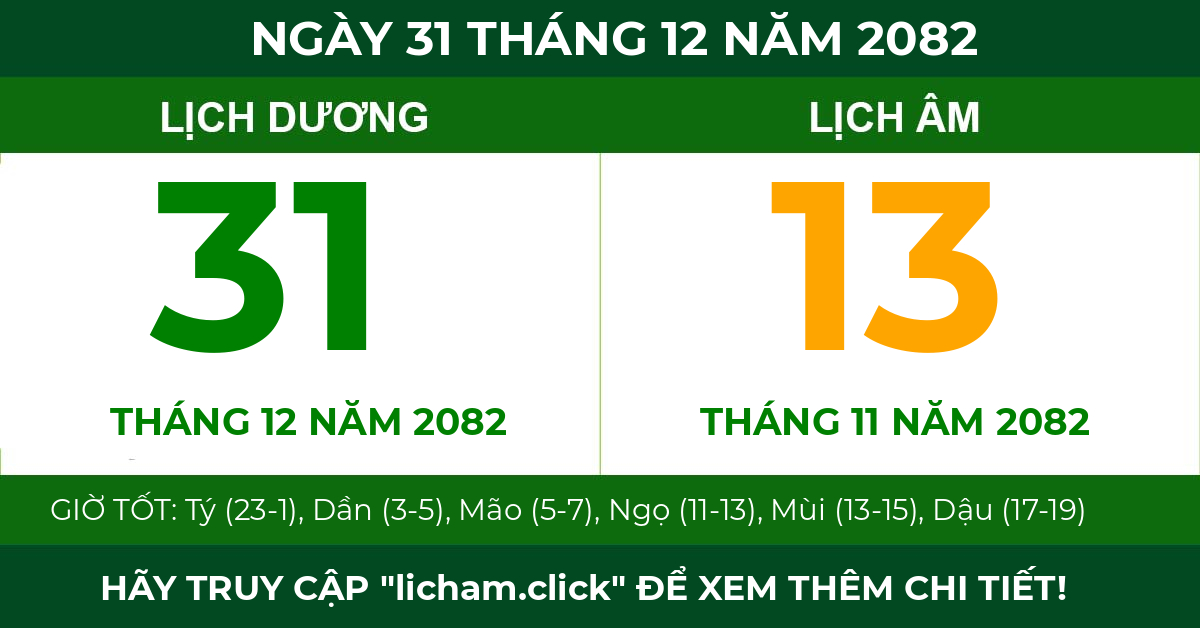 lịch âm ngày 31 tháng 12 năm 2082