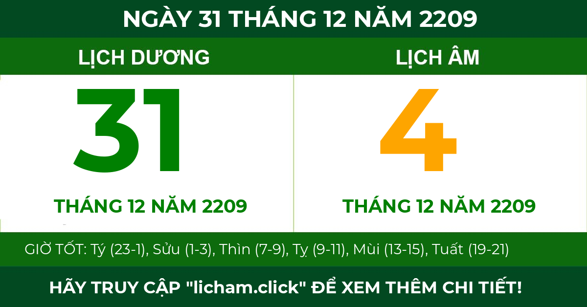 lịch âm ngày 31 tháng 12 năm 2209