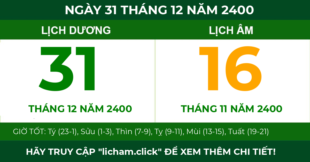 lịch âm ngày 31 tháng 12 năm 2400
