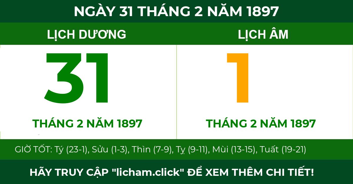 lịch âm ngày 31 tháng 2 năm 1897