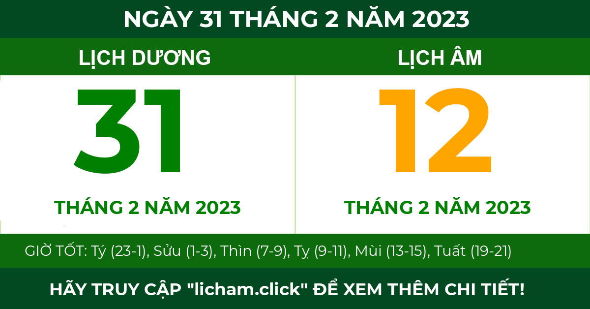 lịch âm ngày 31 tháng 2 năm 2023