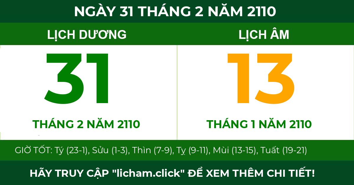 lịch âm ngày 31 tháng 2 năm 2110