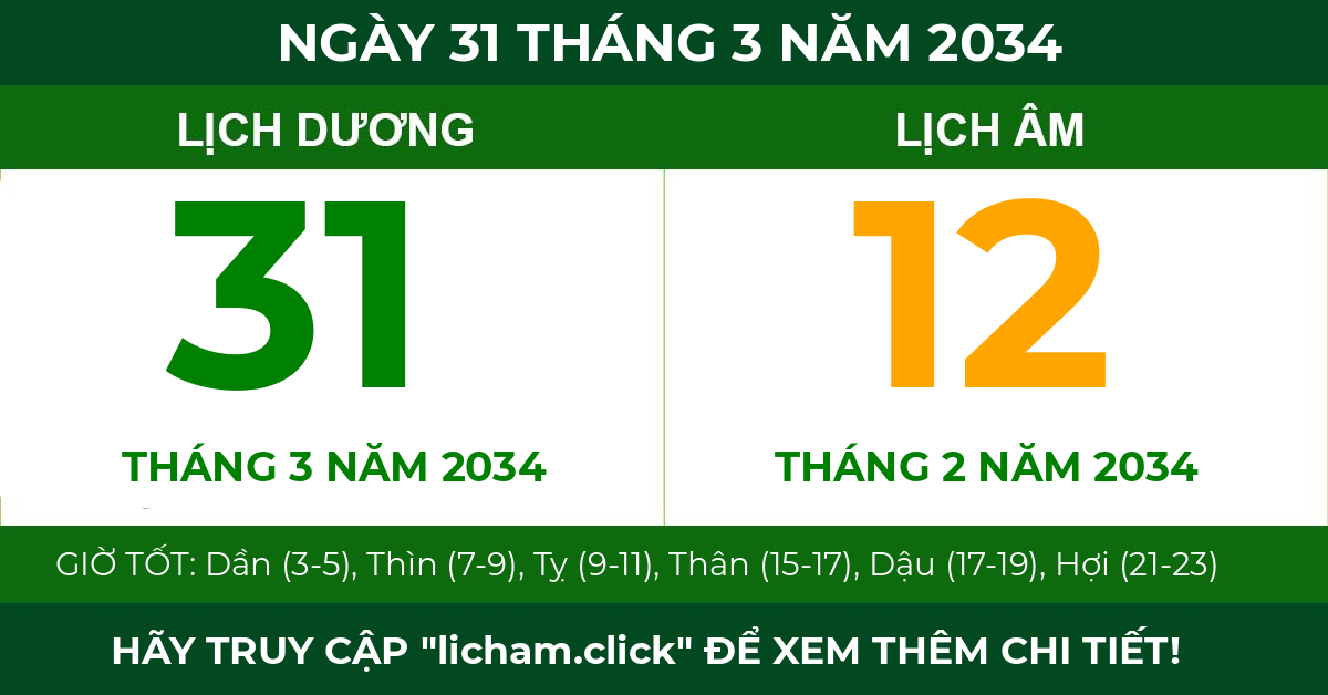 lịch âm ngày 31 tháng 3 năm 2034