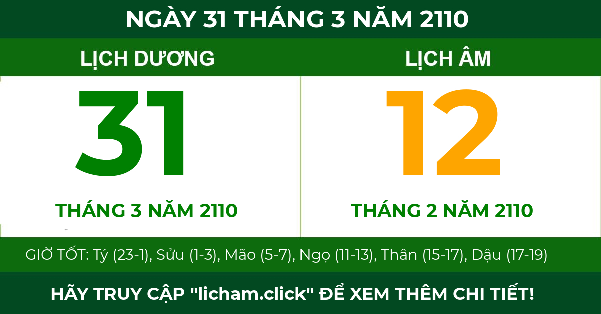 lịch âm ngày 31 tháng 3 năm 2110