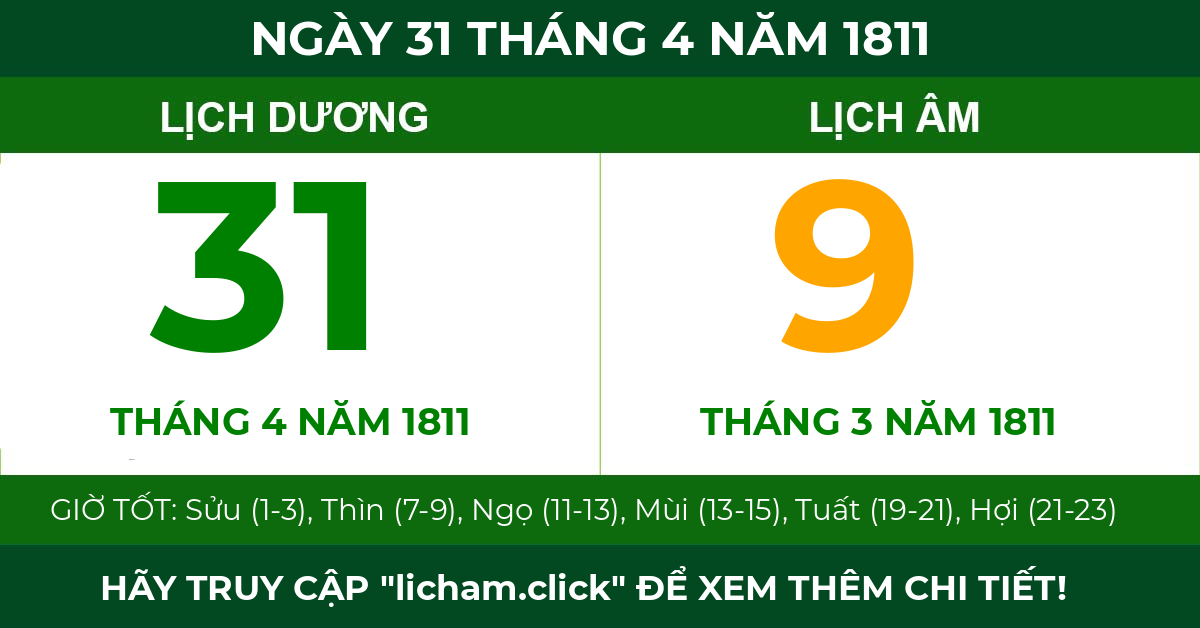 lịch âm ngày 31 tháng 4 năm 1811