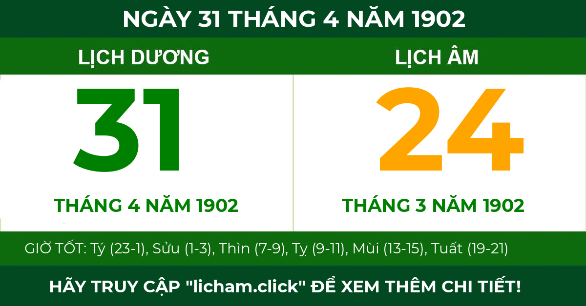 lịch âm ngày 31 tháng 4 năm 1902