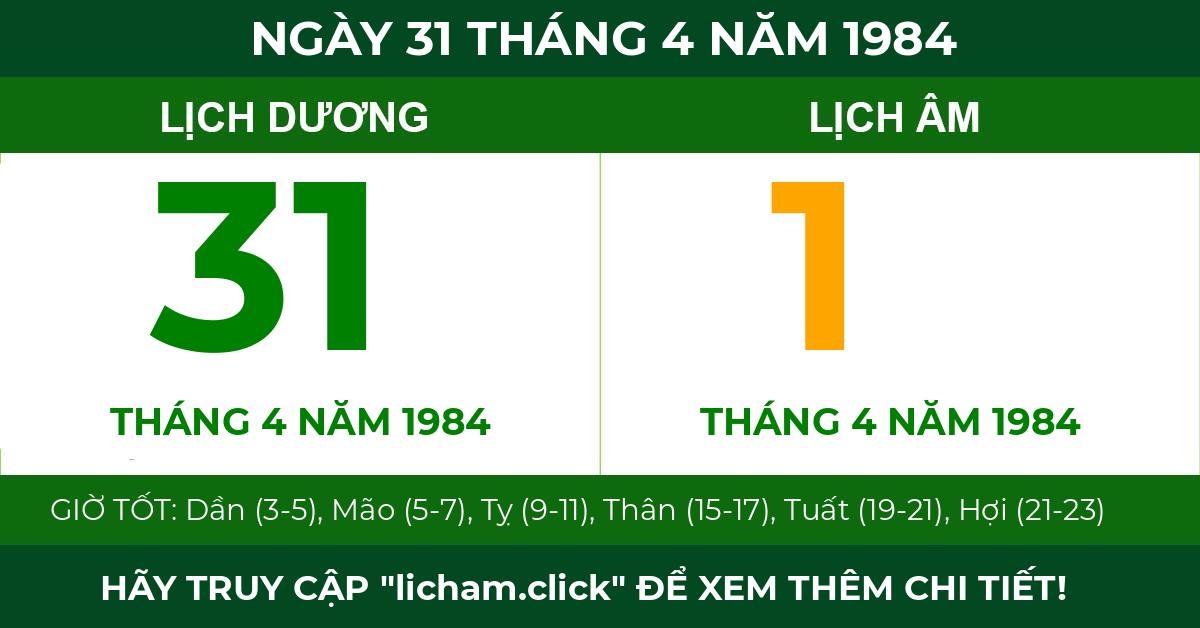 lịch âm ngày 31 tháng 4 năm 1984