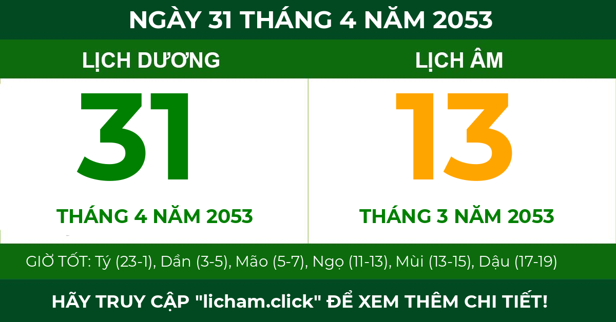 lịch âm ngày 31 tháng 4 năm 2053