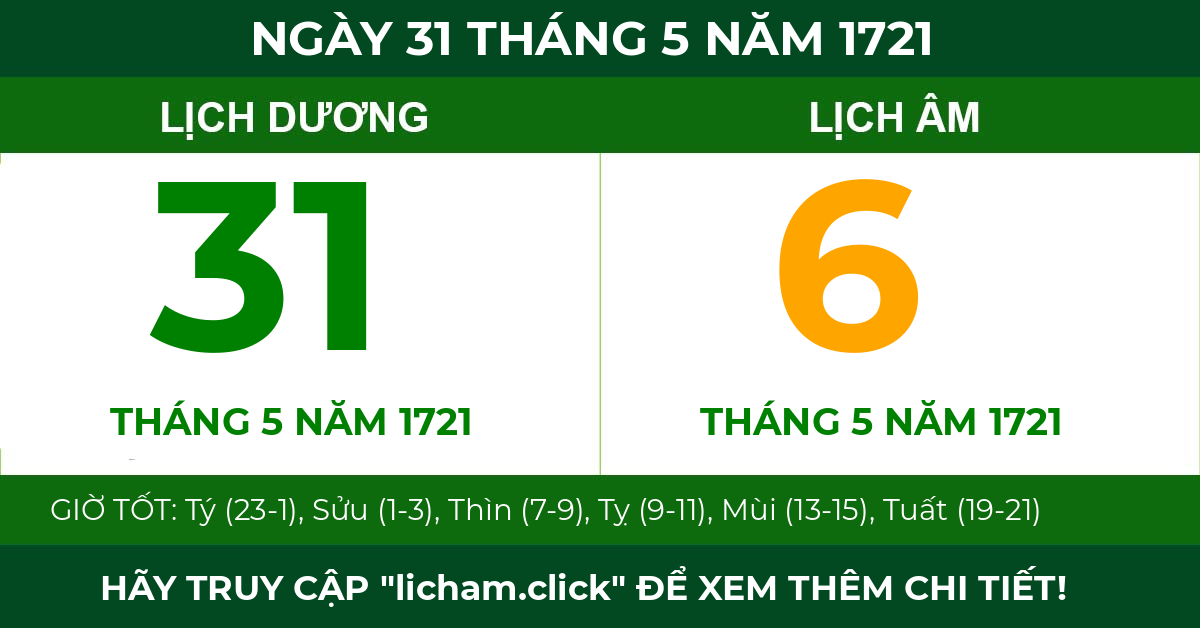 lịch âm ngày 31 tháng 5 năm 1721