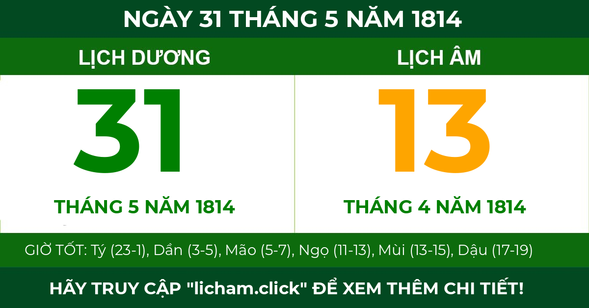 lịch âm ngày 31 tháng 5 năm 1814