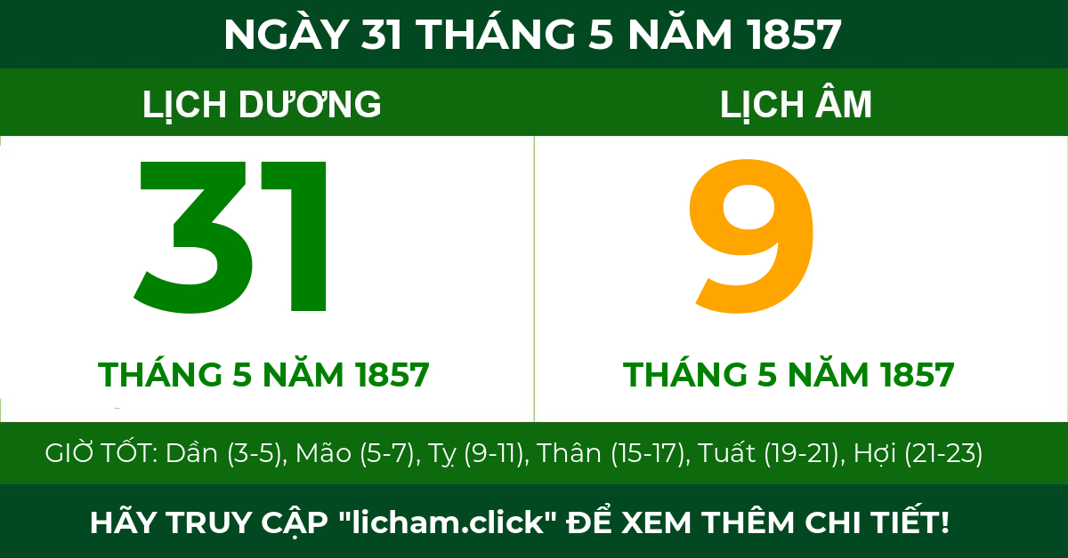 lịch âm ngày 31 tháng 5 năm 1857