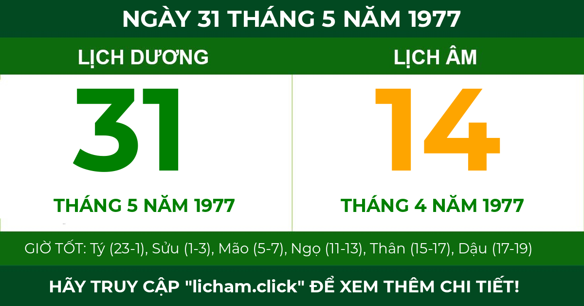 lịch âm ngày 31 tháng 5 năm 1977