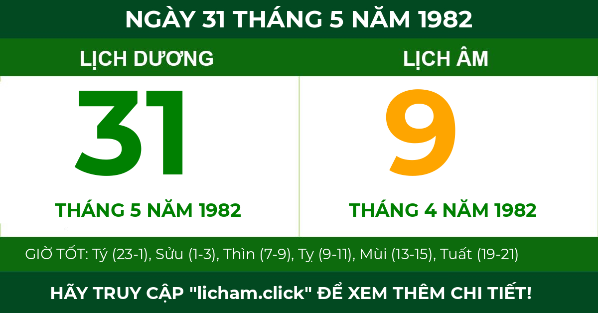 lịch âm ngày 31 tháng 5 năm 1982