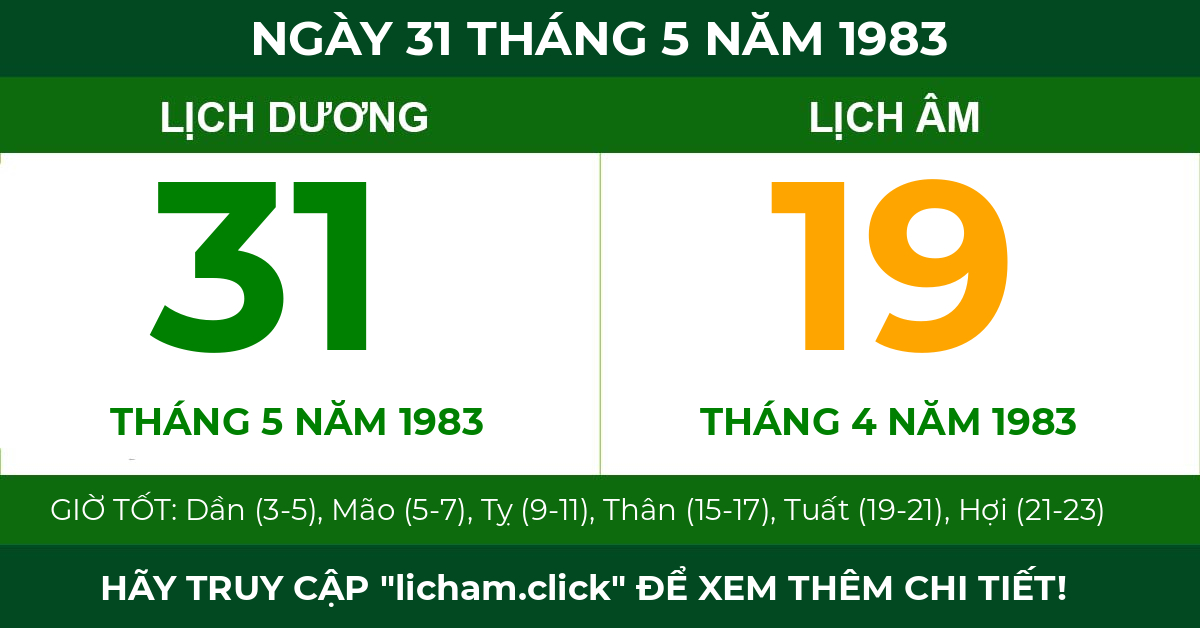 lịch âm ngày 31 tháng 5 năm 1983