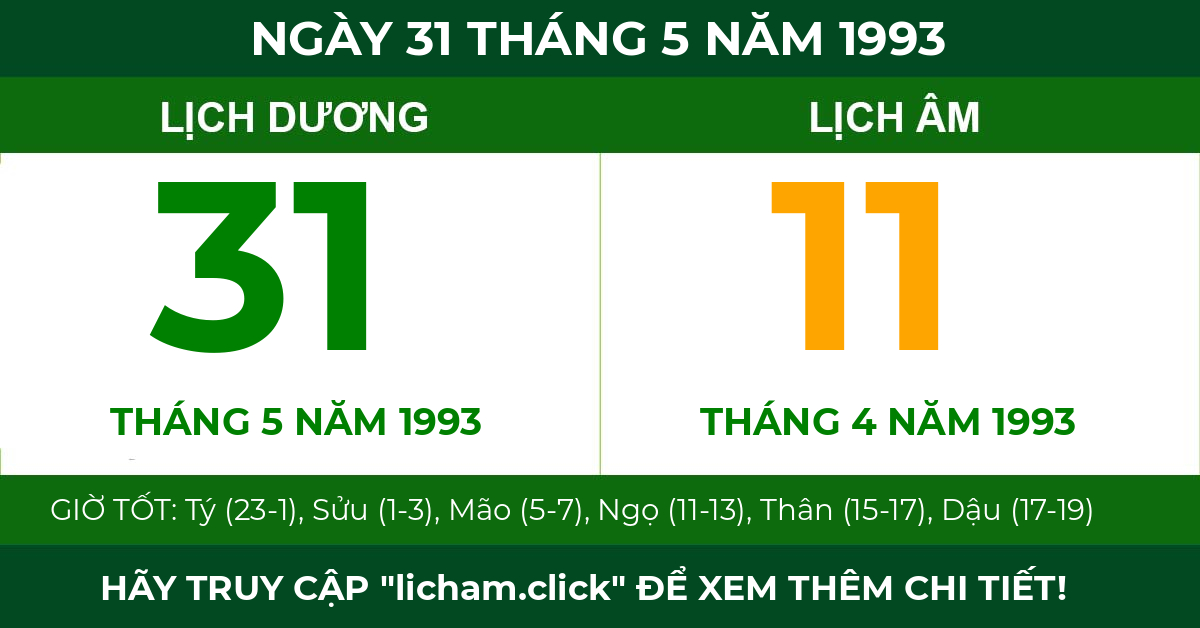 lịch âm ngày 31 tháng 5 năm 1993