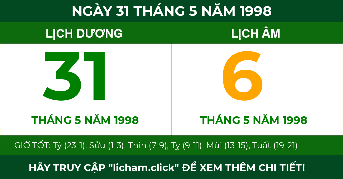 lịch âm ngày 31 tháng 5 năm 1998
