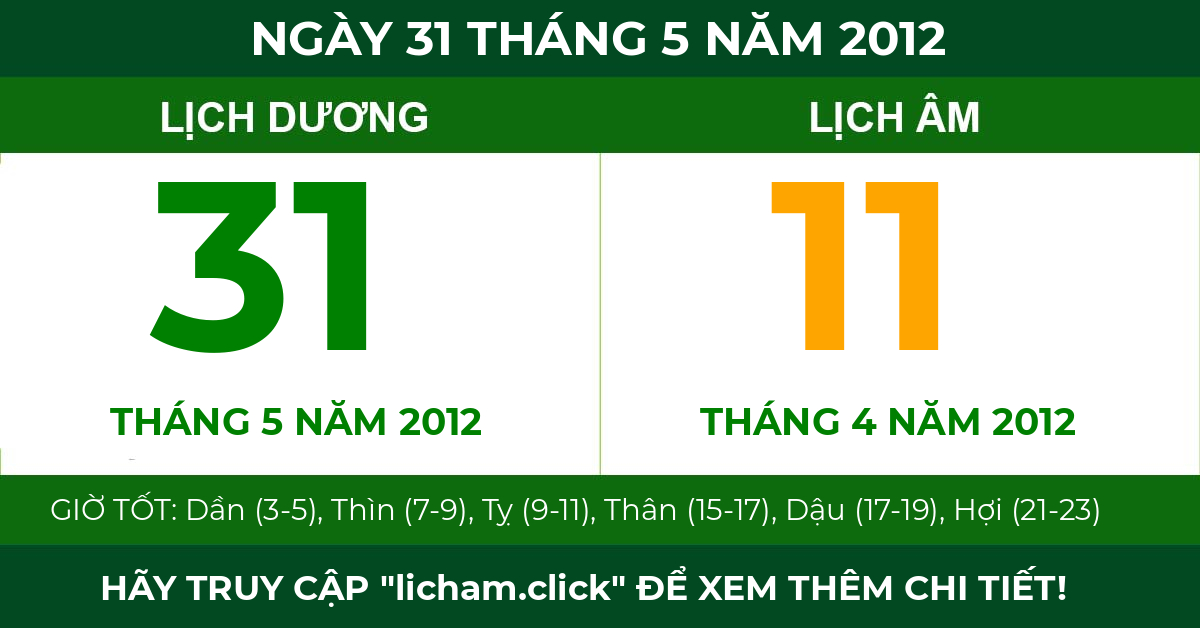 lịch âm ngày 31 tháng 5 năm 2012