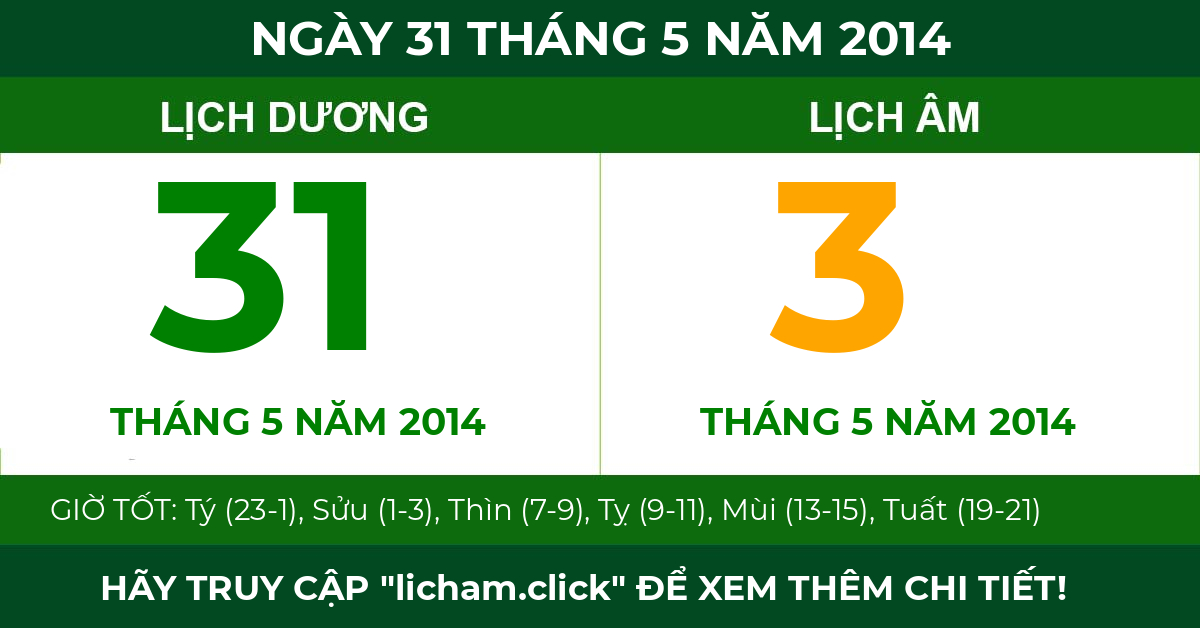 lịch âm ngày 31 tháng 5 năm 2014