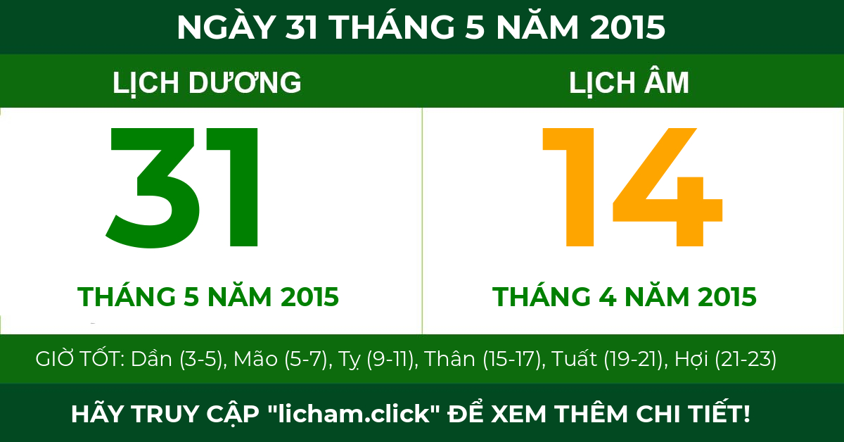 lịch âm ngày 31 tháng 5 năm 2015