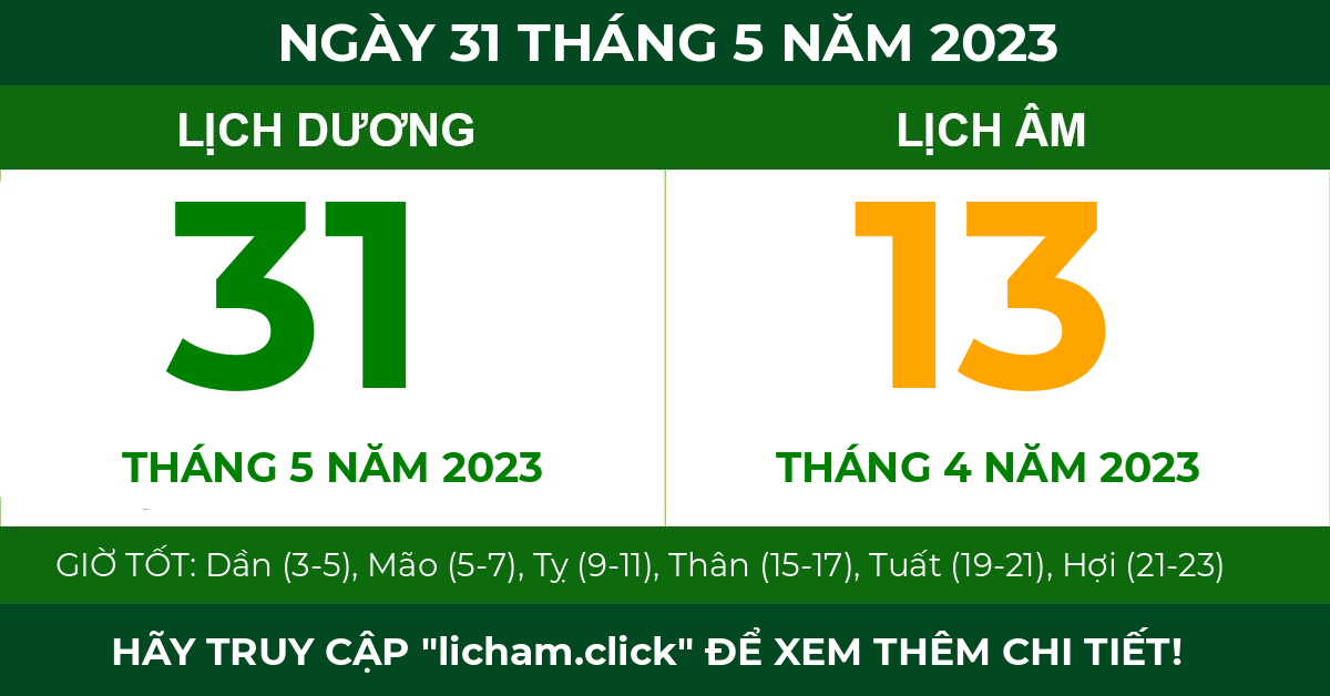 lịch âm ngày 31 tháng 5 năm 2023