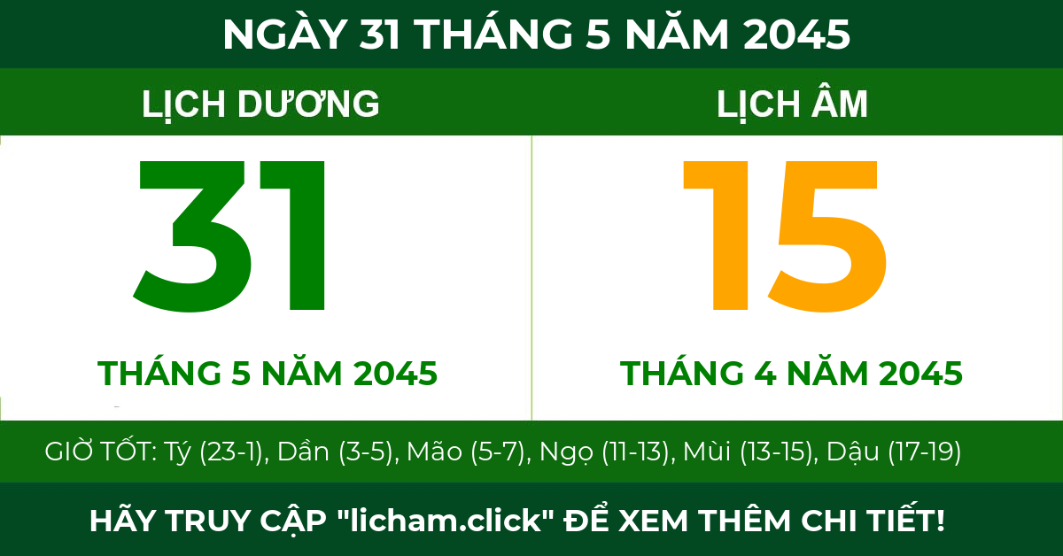 lịch âm ngày 31 tháng 5 năm 2045
