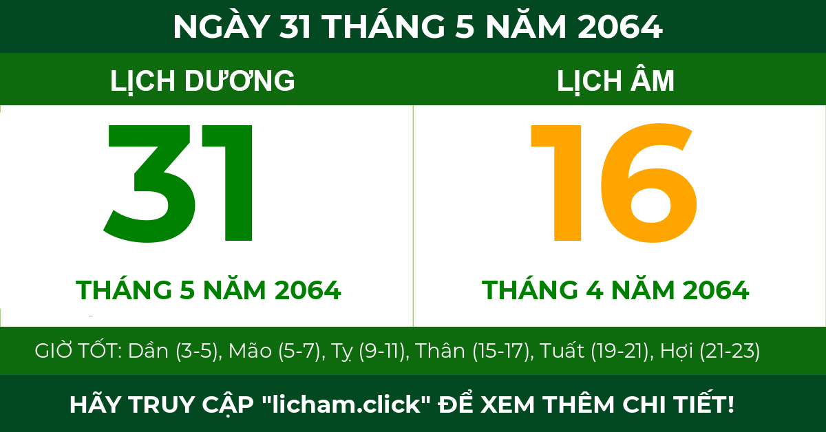 lịch âm ngày 31 tháng 5 năm 2064