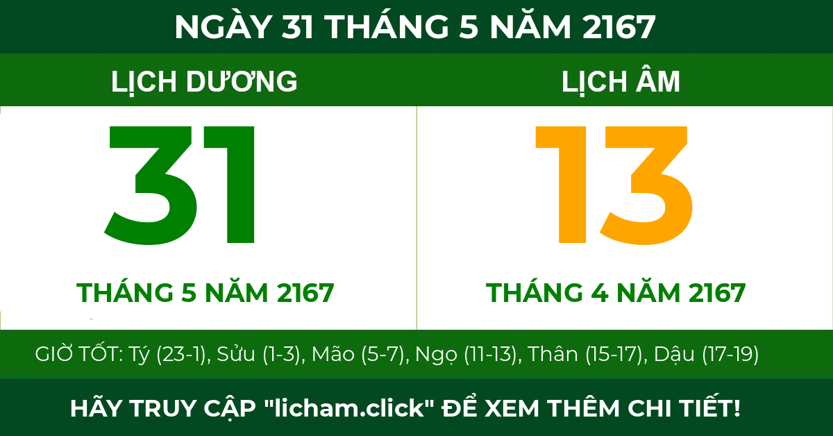 lịch âm ngày 31 tháng 5 năm 2167