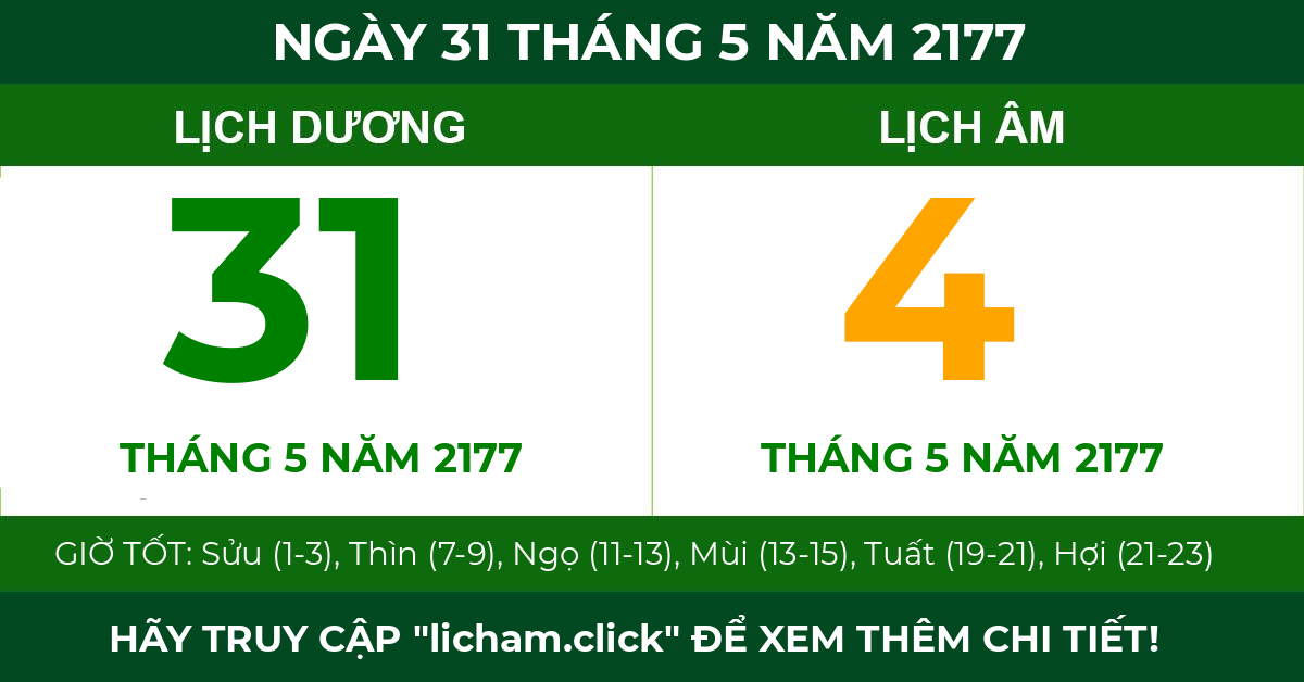 lịch âm ngày 31 tháng 5 năm 2177