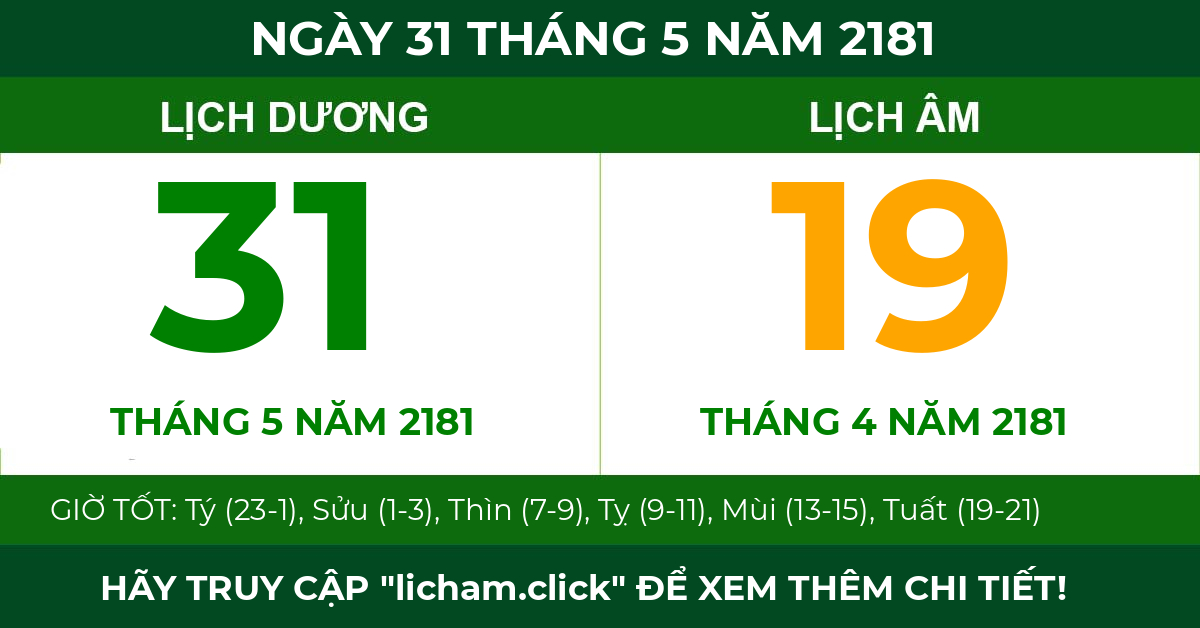 lịch âm ngày 31 tháng 5 năm 2181