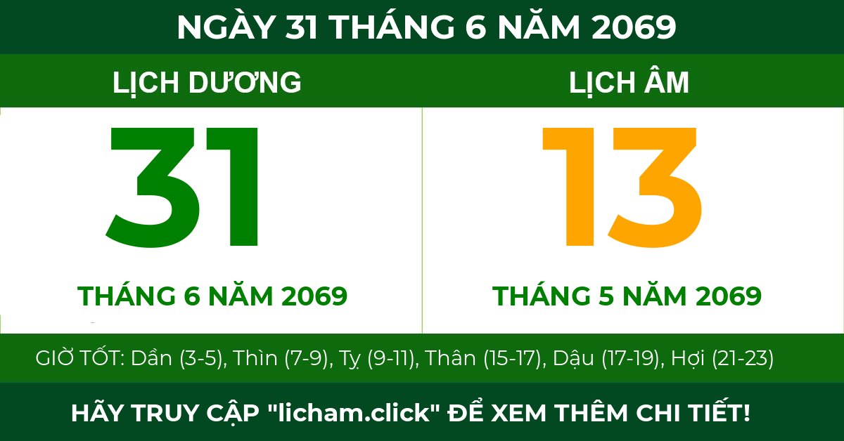 lịch âm ngày 31 tháng 6 năm 2069
